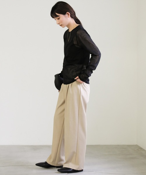 select MOCA（セレクトモカ）の「【サイズ展開あり】クルーネックシアーニットプルオーバー（ニット/セーター・レディース・オレンジ/ライトベージュ/ブラック/オフホワイト/グレー/グリーン・FREE/LARGE）」の14枚目の写真