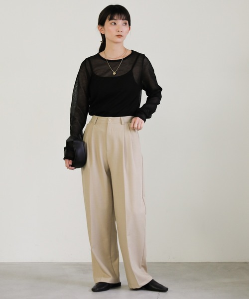 select MOCA（セレクトモカ）の「【サイズ展開あり】クルーネックシアーニットプルオーバー（ニット/セーター・レディース・オレンジ/ライトベージュ/ブラック/オフホワイト/グレー/グリーン・FREE/LARGE）」の12枚目の写真