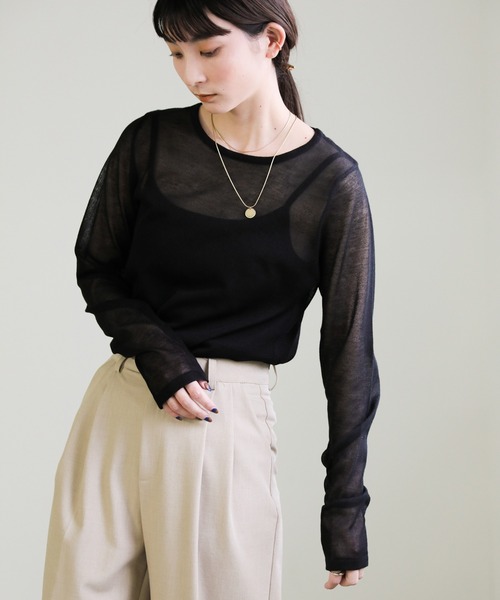 select MOCA（セレクトモカ）の「【サイズ展開あり】クルーネックシアーニットプルオーバー（ニット/セーター・レディース・オレンジ/ライトベージュ/ブラック/オフホワイト/グレー/グリーン・FREE/LARGE）」の10枚目の写真