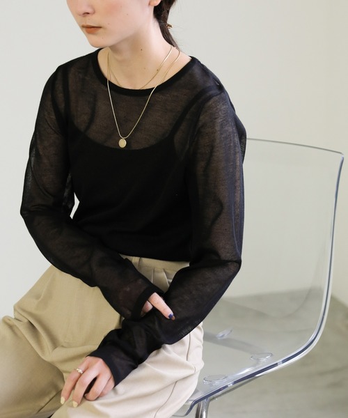 select MOCA（セレクトモカ）の「【サイズ展開あり】クルーネックシアーニットプルオーバー（ニット/セーター・レディース・オレンジ/ライトベージュ/ブラック/オフホワイト/グレー/グリーン・FREE/LARGE）」の13枚目の写真