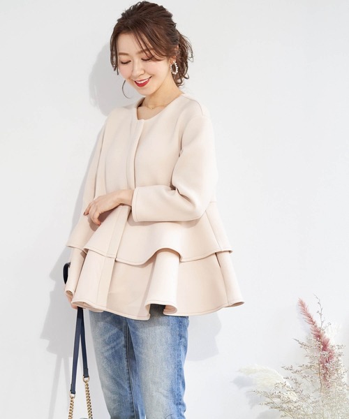 and Cherim(アンドシェリム)の「フリル ノーカラー ジャケット 千葉由佳 and Cherim(ノーカラージャケット・レディース・ピンク/ブラック/ネイビー/モカ/ベージュ・M)」の4枚目の写真