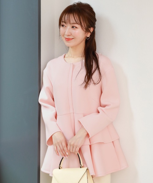 and Cherim(アンドシェリム)の「フリル ノーカラー ジャケット 千葉由佳 and Cherim(ノーカラージャケット・レディース・ピンク/ブラック/ネイビー/モカ/ベージュ・M)」の5枚目の写真