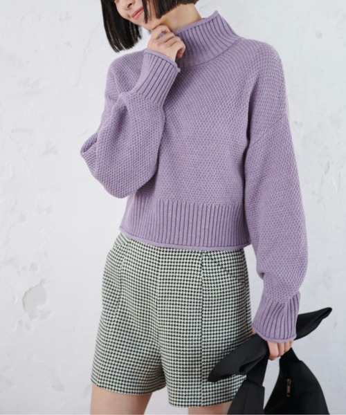 FREE'S MART(フリーズマート)の「4者混鹿の子ショート丈タートルネックニット(ニット/セーター・レディース・ブルー/ブラック/パープル/ホワイト・FREE)」の9枚目の写真