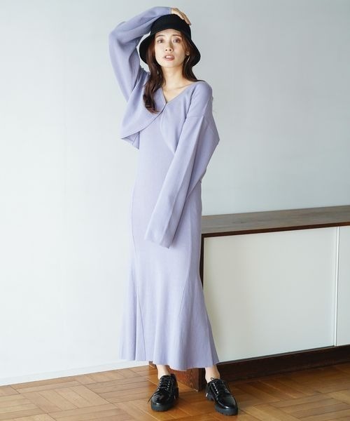 mysty woman（ミスティウーマン）の「マルチＷＡＹニット２ＰＳＥＴワンピース 185369（ワンピース・レディース・アイボリー/ダークブラウン/ブルー系その他・FREE）」の3枚目の写真