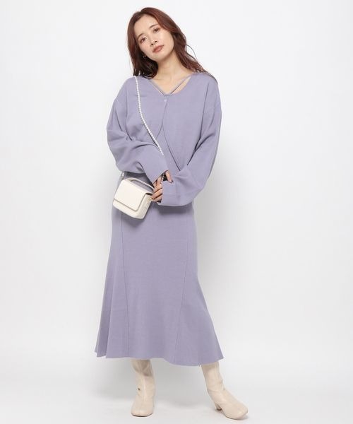 mysty woman（ミスティウーマン）の「マルチＷＡＹニット２ＰＳＥＴワンピース 185369（ワンピース・レディース・アイボリー/ダークブラウン/ブルー系その他・FREE）」の8枚目の写真