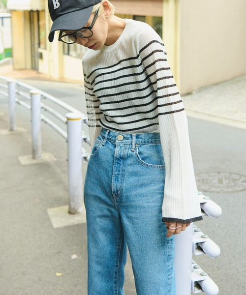 Auntie Rosa Holiday（アンティローザホリデー）の「シアーリブニットプルオーバー（ニット/セーター・レディース・ブルー/ホワイト/イエロー・FREE）」の6枚目の写真