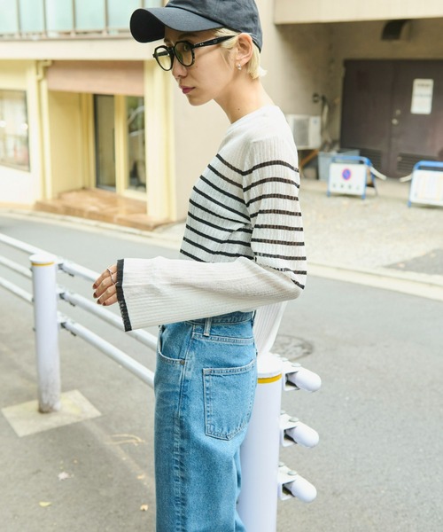 Auntie Rosa Holiday（アンティローザホリデー）の「シアーリブニットプルオーバー（ニット/セーター・レディース・ブルー/ホワイト/イエロー・FREE）」の7枚目の写真