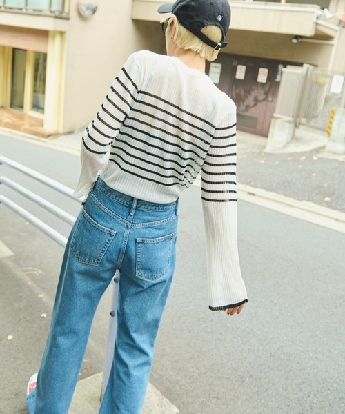 Auntie Rosa Holiday（アンティローザホリデー）の「シアーリブニットプルオーバー（ニット/セーター・レディース・ブルー/ホワイト/イエロー・FREE）」の8枚目の写真