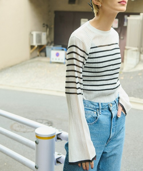 Auntie Rosa Holiday（アンティローザホリデー）の「シアーリブニットプルオーバー（ニット/セーター・レディース・ブルー/ホワイト/イエロー・FREE）」の5枚目の写真