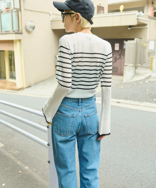 Auntie Rosa Holiday（アンティローザホリデー）の「シアーリブニットプルオーバー（ニット/セーター・レディース・ブルー/ホワイト/イエロー・FREE）」の9枚目の写真