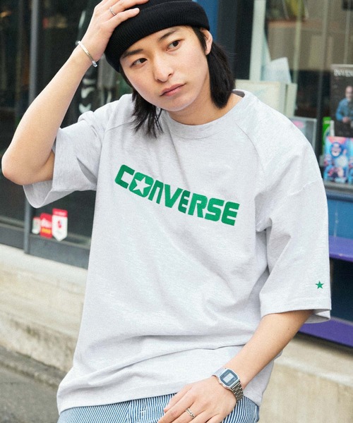 CONVERSE(コンバース)の「CONVERSE/コンバース ロゴ刺繍 オーバーサイズラグラン半袖Tシャツ(Tシャツ/カットソー・メンズ・ホワイト/グリーン/オートミール/グレー系/グリーン系/ブラック/ブラック系/ホワイト系・M/L)」の6枚目の写真