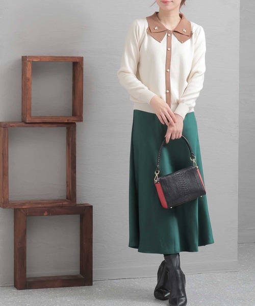 Sawa a la mode(サワアラモード)の「パールが煌めくロマンティックニット(ニット/セーター・レディース・レッド/ベージュ・FREE)」の1枚目の写真