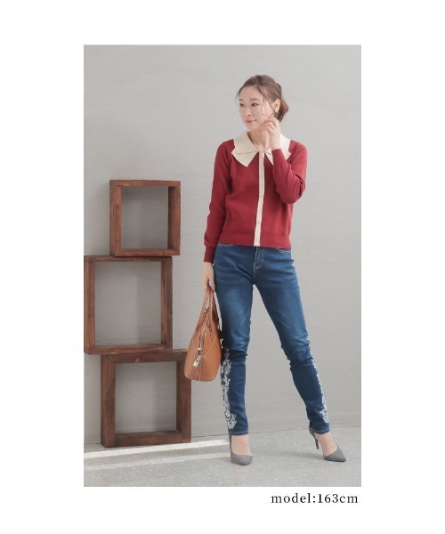 Sawa a la mode(サワアラモード)の「パールが煌めくロマンティックニット(ニット/セーター・レディース・レッド/ベージュ・FREE)」の3枚目の写真