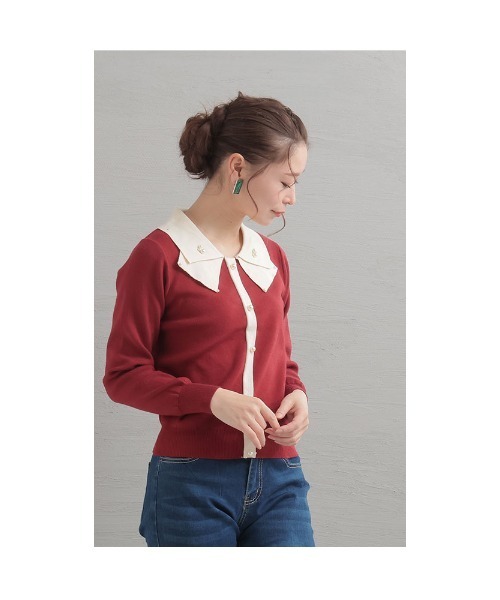 Sawa a la mode(サワアラモード)の「パールが煌めくロマンティックニット(ニット/セーター・レディース・レッド/ベージュ・FREE)」の4枚目の写真