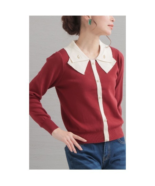 Sawa a la mode(サワアラモード)の「パールが煌めくロマンティックニット(ニット/セーター・レディース・レッド/ベージュ・FREE)」の11枚目の写真