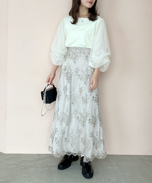 mysty woman（ミスティウーマン）の「シアータックスリーブプルオーバー 190304（Tシャツ/カットソー・レディース・オフホワイト/ライトベージュ/ブラック・FREE）」の6枚目の写真