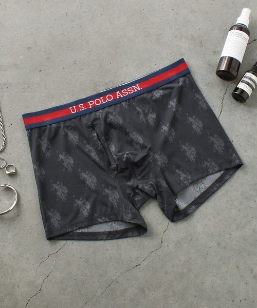 U.S. POLO ASSN.(ユーエスポロアッスン)の「U.S. POLO ASSN. ロゴ総柄アンダー(ボクサーパンツ・メンズ・ブラック/ブルー・L/M/LL)」の2枚目の写真