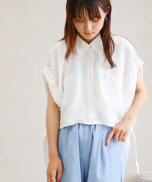 Social GIRL(ソーシャルガール)の「リボンレイヤード風ブラウス(シャツ/ブラウス・レディース・ブラック/ブルー/オフホワイト・M)」の2枚目の写真