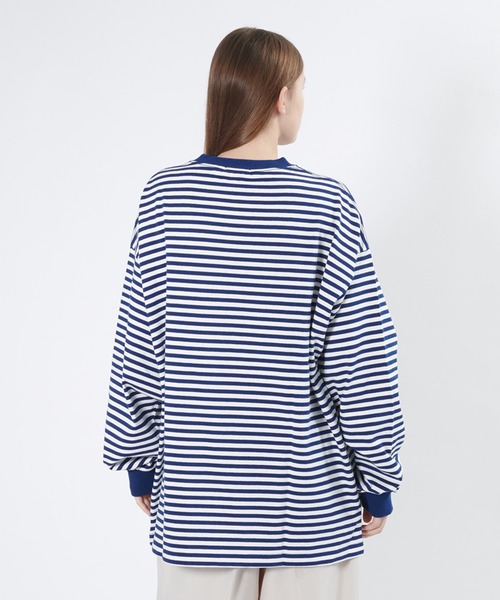 ONCILY(オンシェリー)の「LOOSE BORDER LONG T-SHIRT / ルーズボーダーロンT(Tシャツ/カットソー・メンズ・ブルー/ブラック/ダークブラウン・LARGE/MEDIUM)」の9枚目の写真