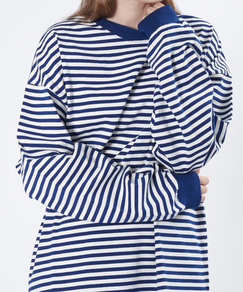 ONCILY(オンシェリー)の「LOOSE BORDER LONG T-SHIRT / ルーズボーダーロンT(Tシャツ/カットソー・メンズ・ブルー/ブラック/ダークブラウン・LARGE/MEDIUM)」の10枚目の写真