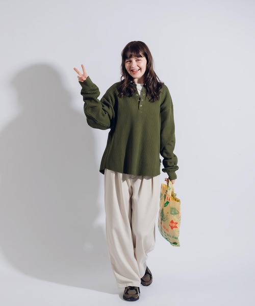 MUHET（ミュエータ）の「ワッフルヘンリーネックロンT（Tシャツ/カットソー・レディース・グリーン/杢グレー/アイボリー・MEDIUM/X-LARGE）」の7枚目の写真