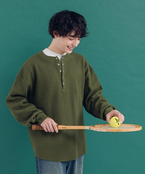 MUHET（ミュエータ）の「ワッフルヘンリーネックロンT（Tシャツ/カットソー・レディース・グリーン/杢グレー/アイボリー・MEDIUM/X-LARGE）」の11枚目の写真