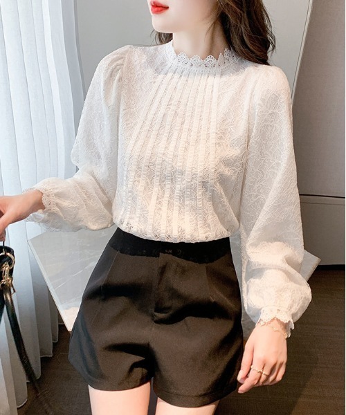 Burner(バーナー)の「【22 BURNER SELECT】スタンドネック レース トップス 長袖ブラウス(シャツ/ブラウス・レディース・ホワイト・SMALL/MEDIUM/LARGE/X-LARGE)」の2枚目の写真