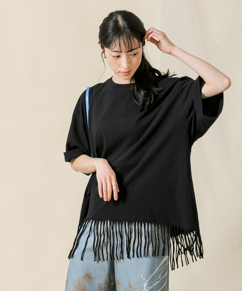 Boutique Ordinary（ブティークオーディナリー）の「ＣフリンジＣＨ５分袖カットソー（Tシャツ/カットソー・レディース・ベージュ/ブラック・FREE）」の7枚目の写真