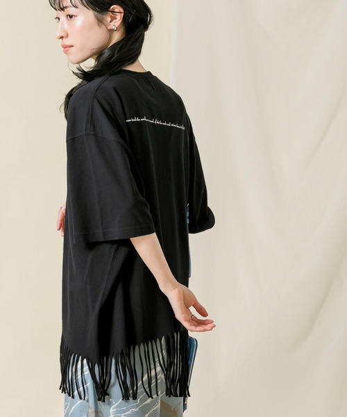 Boutique Ordinary（ブティークオーディナリー）の「ＣフリンジＣＨ５分袖カットソー（Tシャツ/カットソー・レディース・ベージュ/ブラック・FREE）」の8枚目の写真