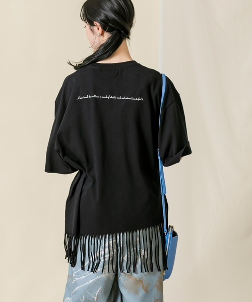 Boutique Ordinary（ブティークオーディナリー）の「ＣフリンジＣＨ５分袖カットソー（Tシャツ/カットソー・レディース・ベージュ/ブラック・FREE）」の9枚目の写真