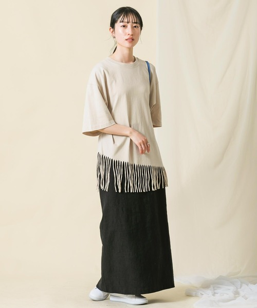 Boutique Ordinary（ブティークオーディナリー）の「ＣフリンジＣＨ５分袖カットソー（Tシャツ/カットソー・レディース・ベージュ/ブラック・FREE）」の11枚目の写真