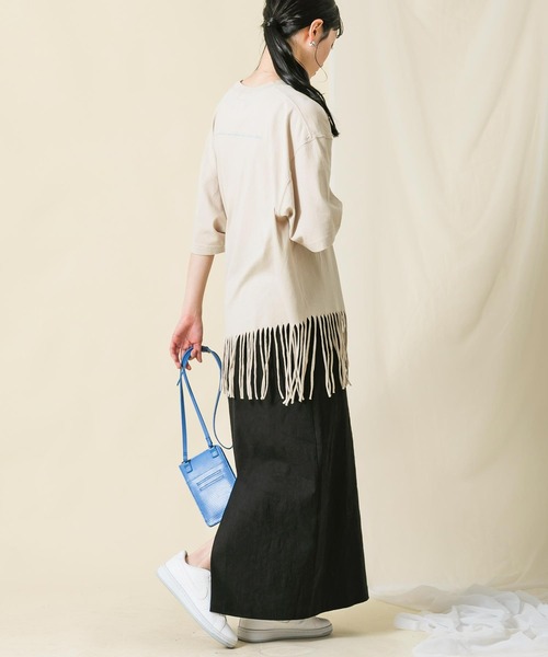 Boutique Ordinary（ブティークオーディナリー）の「ＣフリンジＣＨ５分袖カットソー（Tシャツ/カットソー・レディース・ベージュ/ブラック・FREE）」の12枚目の写真