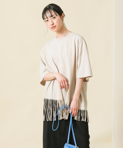 Boutique Ordinary（ブティークオーディナリー）の「ＣフリンジＣＨ５分袖カットソー（Tシャツ/カットソー・レディース・ベージュ/ブラック・FREE）」の15枚目の写真