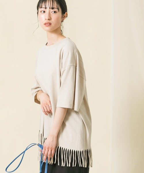 Boutique Ordinary（ブティークオーディナリー）の「ＣフリンジＣＨ５分袖カットソー（Tシャツ/カットソー・レディース・ベージュ/ブラック・FREE）」の18枚目の写真