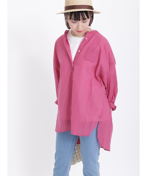 Samansa Mos2（サマンサ モスモス）の「ビックシルエットバンドカラーシャツ（シャツ/ブラウス・レディース・グリーン/オフホワイト/ピンク/ベージュ/チャコール・ﾌﾘ-）」の9枚目の写真