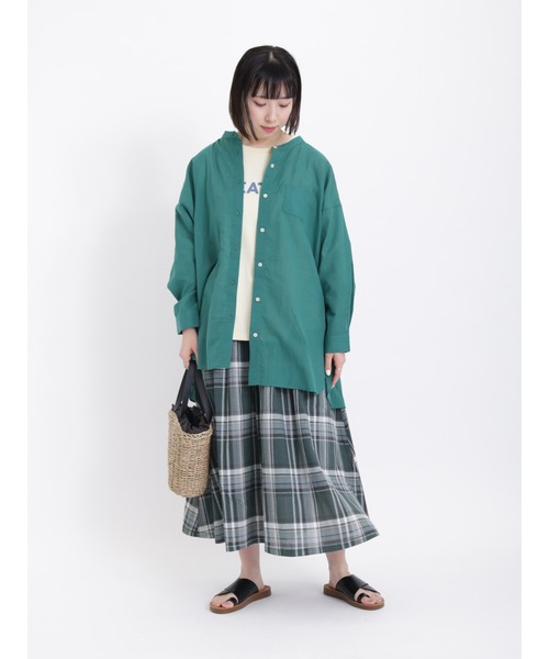 Samansa Mos2（サマンサ モスモス）の「ビックシルエットバンドカラーシャツ（シャツ/ブラウス・レディース・グリーン/オフホワイト/ピンク/ベージュ/チャコール・ﾌﾘ-）」の22枚目の写真