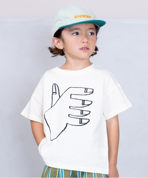 BIG FIELD(ビッグフィールド)の「フロッキーTシャツ/Hand(80~150cm)(Tシャツ/カットソー・キッズ・オフホワイト/ブラック・80/90/100/110/120/130/140/150)」の2枚目の写真