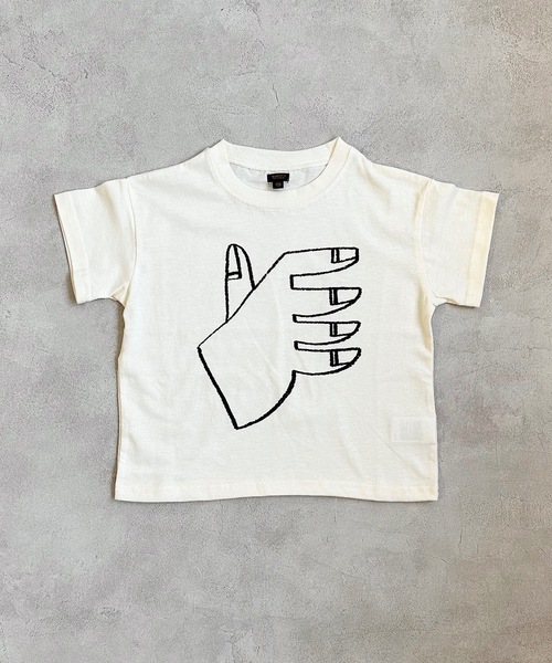 BIG FIELD(ビッグフィールド)の「フロッキーTシャツ/Hand(80~150cm)(Tシャツ/カットソー・キッズ・オフホワイト/ブラック・80/90/100/110/120/130/140/150)」の6枚目の写真