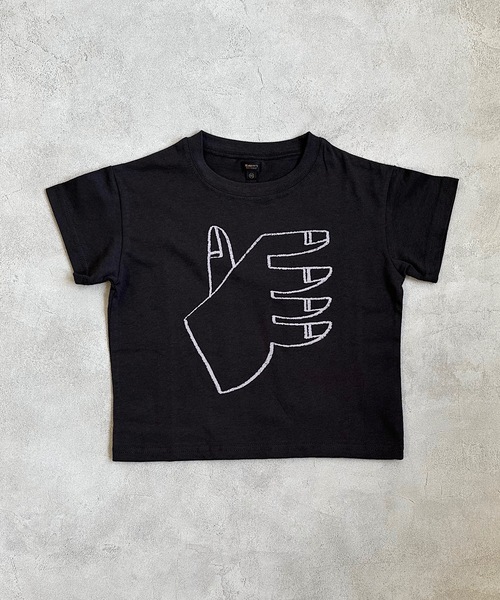 BIG FIELD(ビッグフィールド)の「フロッキーTシャツ/Hand(80~150cm)(Tシャツ/カットソー・キッズ・オフホワイト/ブラック・80/90/100/110/120/130/140/150)」の9枚目の写真