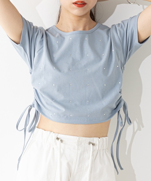 Chico（チコ）の「ラインストーン付サイドドロストチビT（Tシャツ/カットソー・レディース・ブラック/ブルー/グレー/ホワイト/ホワイト系その他2・FREE）」の5枚目の写真