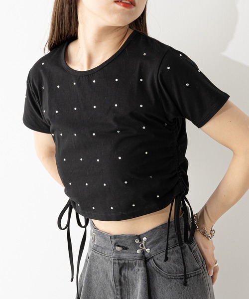 Chico（チコ）の「ラインストーン付サイドドロストチビT（Tシャツ/カットソー・レディース・ブラック/ブルー/グレー/ホワイト/ホワイト系その他2・FREE）」の4枚目の写真
