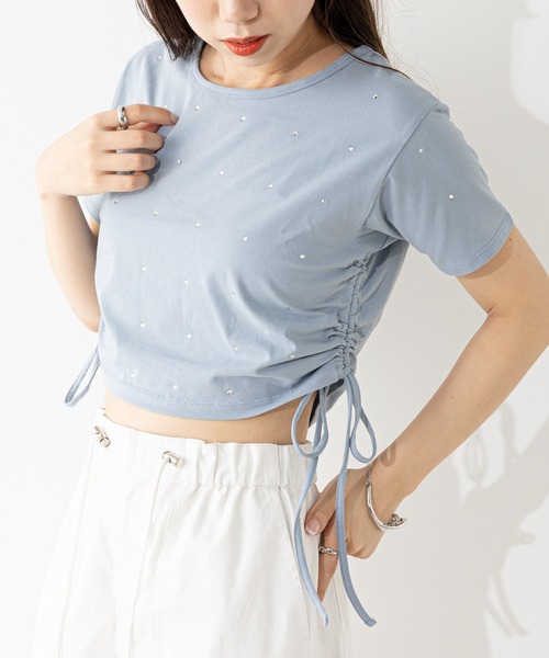 Chico（チコ）の「ラインストーン付サイドドロストチビT（Tシャツ/カットソー・レディース・ブラック/ブルー/グレー/ホワイト/ホワイト系その他2・FREE）」の13枚目の写真