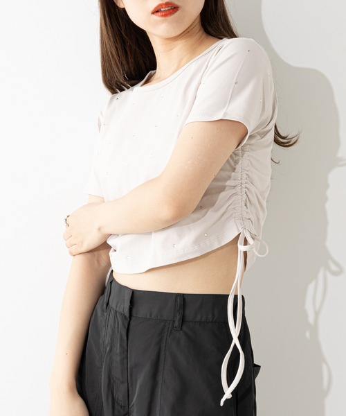Chico（チコ）の「ラインストーン付サイドドロストチビT（Tシャツ/カットソー・レディース・ブラック/ブルー/グレー/ホワイト/ホワイト系その他2・FREE）」の19枚目の写真