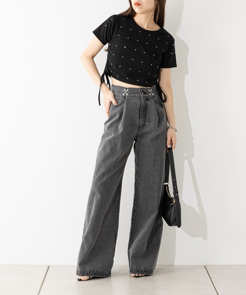 Chico（チコ）の「ラインストーン付サイドドロストチビT（Tシャツ/カットソー・レディース・ブラック/ブルー/グレー/ホワイト/ホワイト系その他2・FREE）」の10枚目の写真