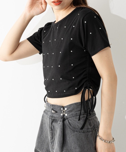 Chico（チコ）の「ラインストーン付サイドドロストチビT（Tシャツ/カットソー・レディース・ブラック/ブルー/グレー/ホワイト/ホワイト系その他2・FREE）」の7枚目の写真