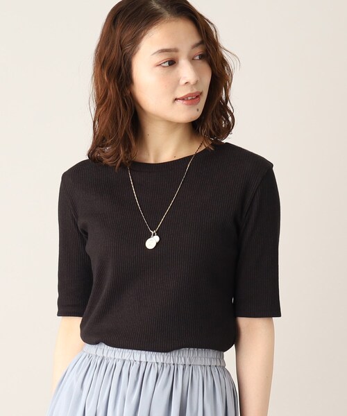 UNTITLED（アンタイトル）の「◆【さらりと着られる薄手トップス／洗える】コットン混 シアーリブカットソー（Tシャツ/カットソー・レディース・ブラック/ライトグレー/グリーン・50/02/04/48/00/44）」の2枚目の写真