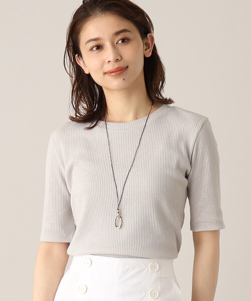 UNTITLED（アンタイトル）の「◆【さらりと着られる薄手トップス／洗える】コットン混 シアーリブカットソー（Tシャツ/カットソー・レディース・ブラック/ライトグレー/グリーン・50/02/04/48/00/44）」の12枚目の写真