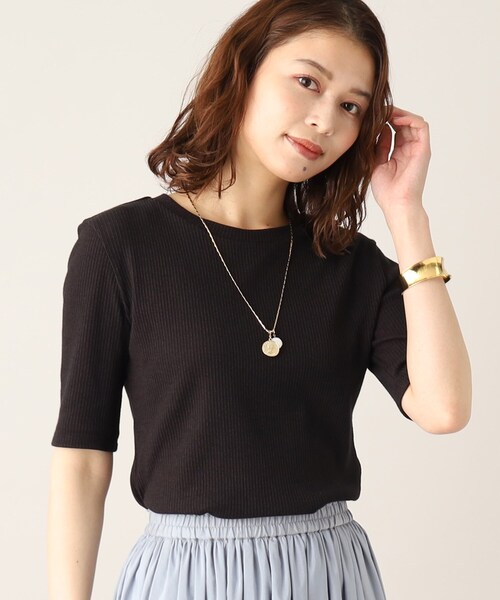 UNTITLED（アンタイトル）の「◆【さらりと着られる薄手トップス／洗える】コットン混 シアーリブカットソー（Tシャツ/カットソー・レディース・ブラック/ライトグレー/グリーン・50/02/04/48/00/44）」の19枚目の写真