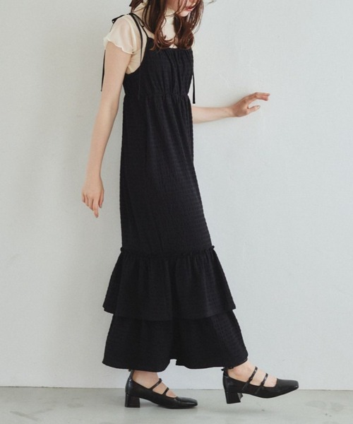 pomiii（ポミー）の「ぽこぽこティアードキャミワンピース（ワンピース・レディース・ピンク/ブラック/アイボリー・FREE）」の3枚目の写真