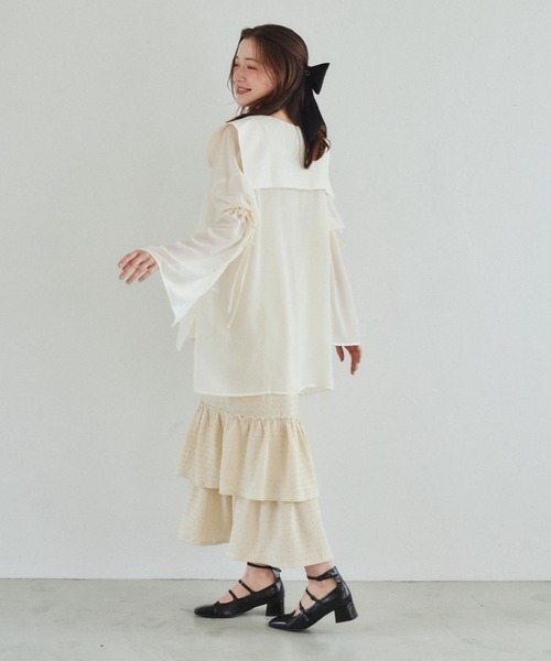 pomiii（ポミー）の「ぽこぽこティアードキャミワンピース（ワンピース・レディース・ピンク/ブラック/アイボリー・FREE）」の6枚目の写真